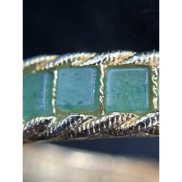 Vintage Swoboda Hinged Goldtone Channel Set Jade Bangle Bracelet - Picture 9 of 16